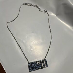 Christian Dior Elegant Silver and Blue Pendant Necklace
